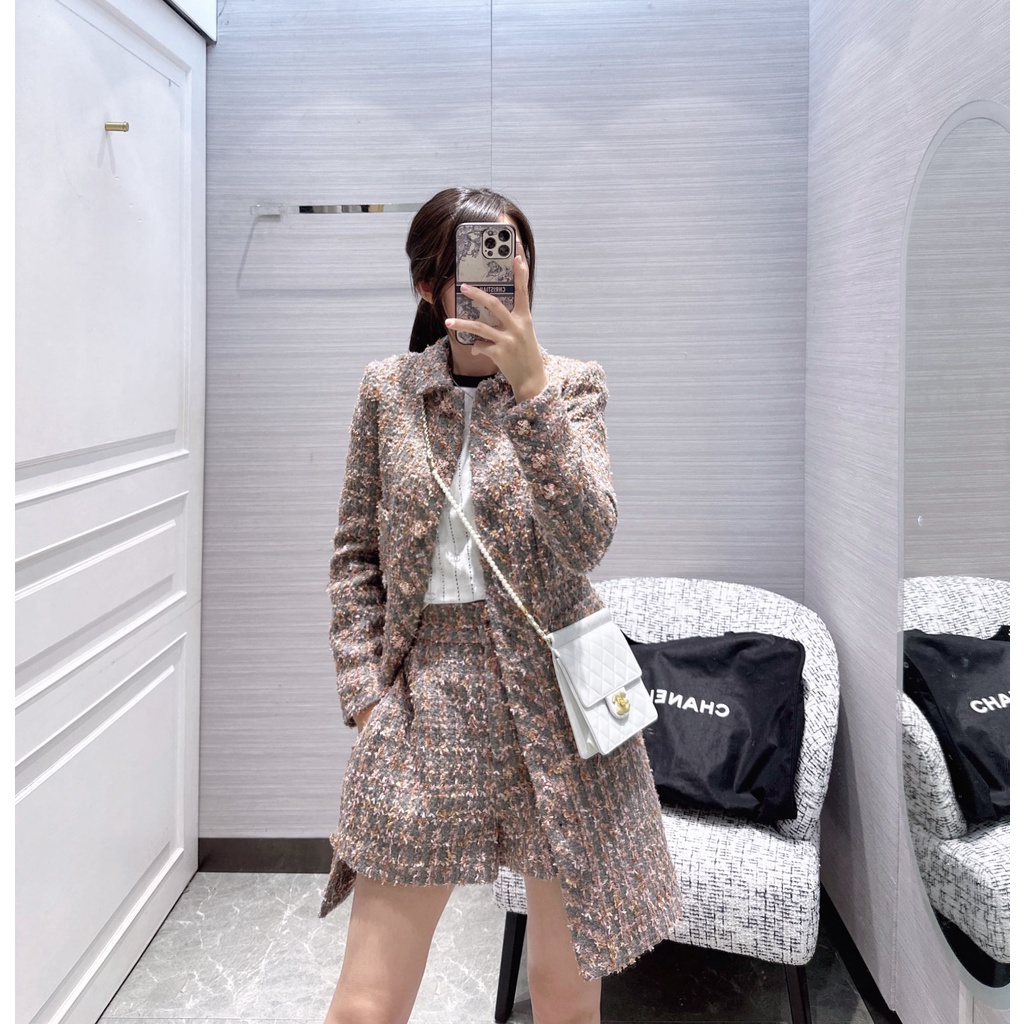 Áo khoác dạ tweed thời trang cao cấp Channel CN phong cách thanh lịch, retro