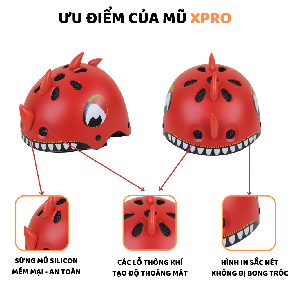 Mũ bảo hiểm khủng long trẻ em Xpro,nón bảo hiểm khủng long cho bé 1-8 tuổi,chính hãng phân phối _Thế giới mũ