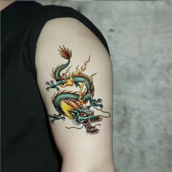 Hình Xăm Dán Tạm Thời Hình Rồng Xanh Chống Nước Chống Mồ Hôi 12 * 19CM