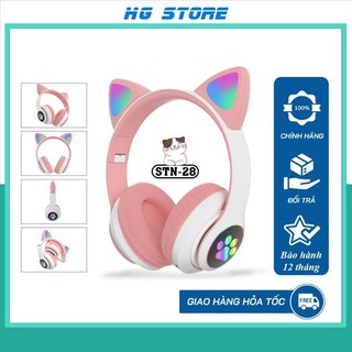 Tai nghe mèo chụp tai bluetooth không dây có mic, âm bass mạnh mẽ , tai phone bluetooth gaming có đèn led màu cuted đổi