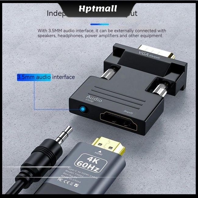 Bộ Chuyển Đổi Vga Sang Hdmi 1080p Hd Tương Thích Với PS4 / PC / Laptop / Tv / Máy Chiếu