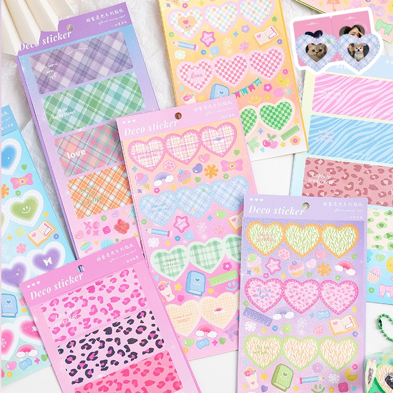 Miếng Dán Màu Laser Hình Trái Tim Phong Cách Hàn Quốc Độc Đáo Trang Trí Sổ Tay DIY