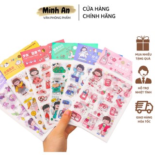 Sticker hoạt hình dán sổ đồ dùng dễ thương, Set 4 tờ hình dán trang trí nhiều mẫu giá rẻ