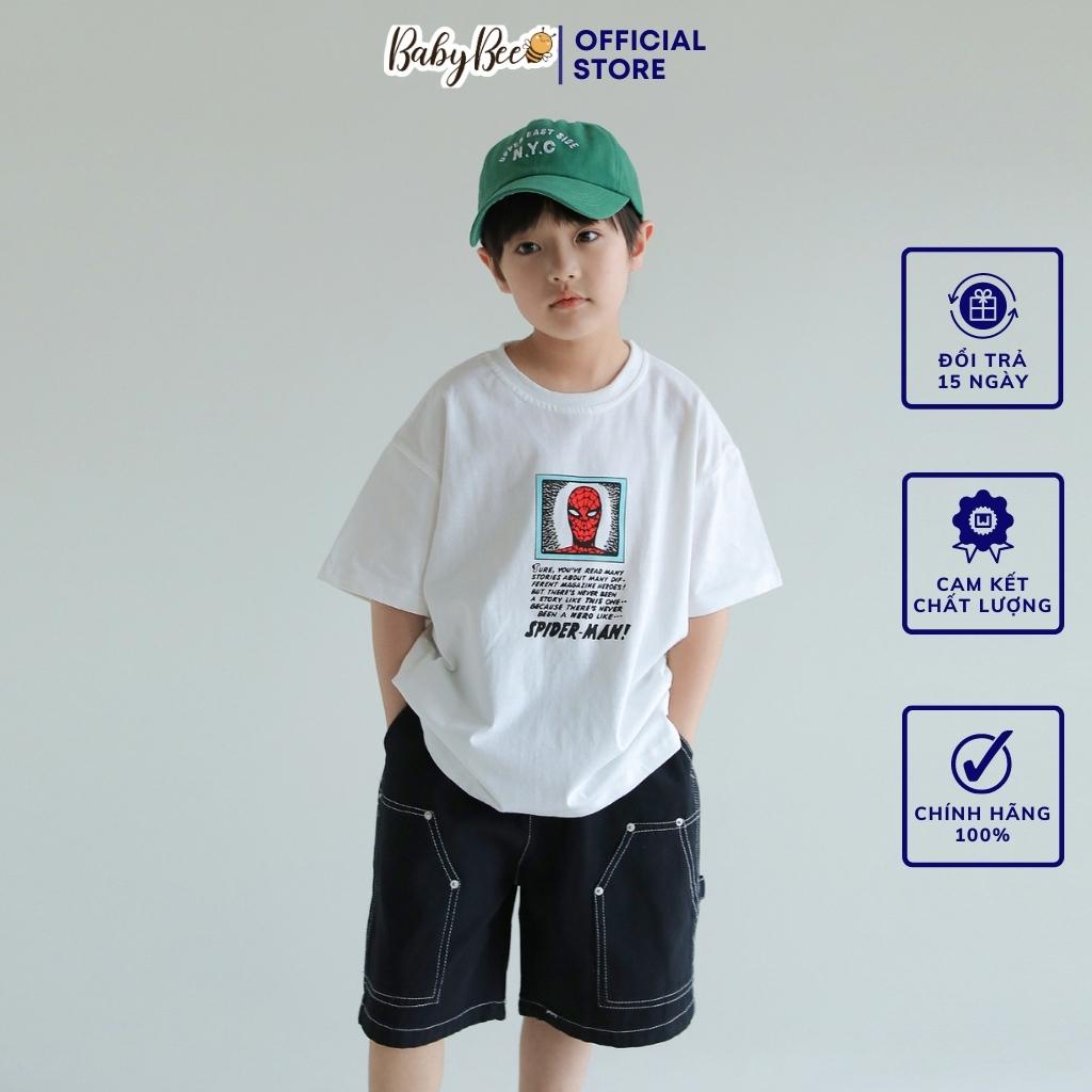 Áo thun phông bé trai size đại trẻ em 12-42kg dáng rộng tay lỡ vải cotton siêu nhân nhện BabyBee ATSN