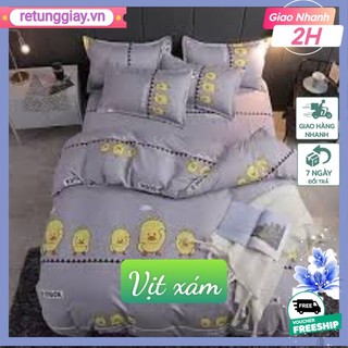 Bộ chăn ga gối poly nhập nhiều mẫu vịt xám