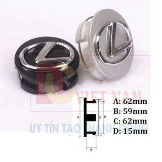 Logo chụp mâm, ốp vành la zăng bánh xe ô tô Lexus, đường kính 62mm, chất liệu nhựa ABS cao cấp