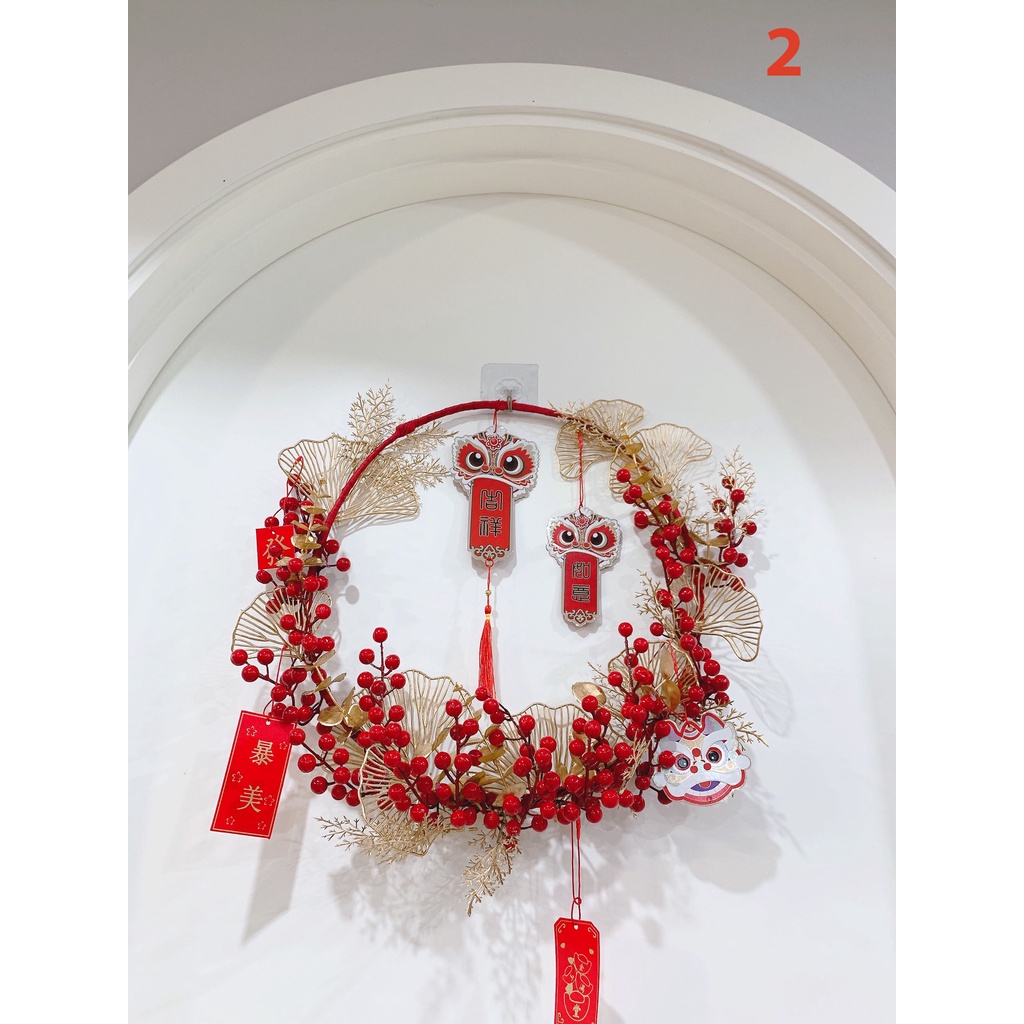 Vòng tài lộc treo cửa Decor trang trí ngày tết may mắn Đón xuân- Vòng hoa đào đông đỏ đón tết may mắn Tài Lộc năm mới