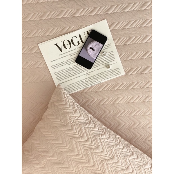 Set 3 món ga gối cotton trần hoạ tiết zic zac