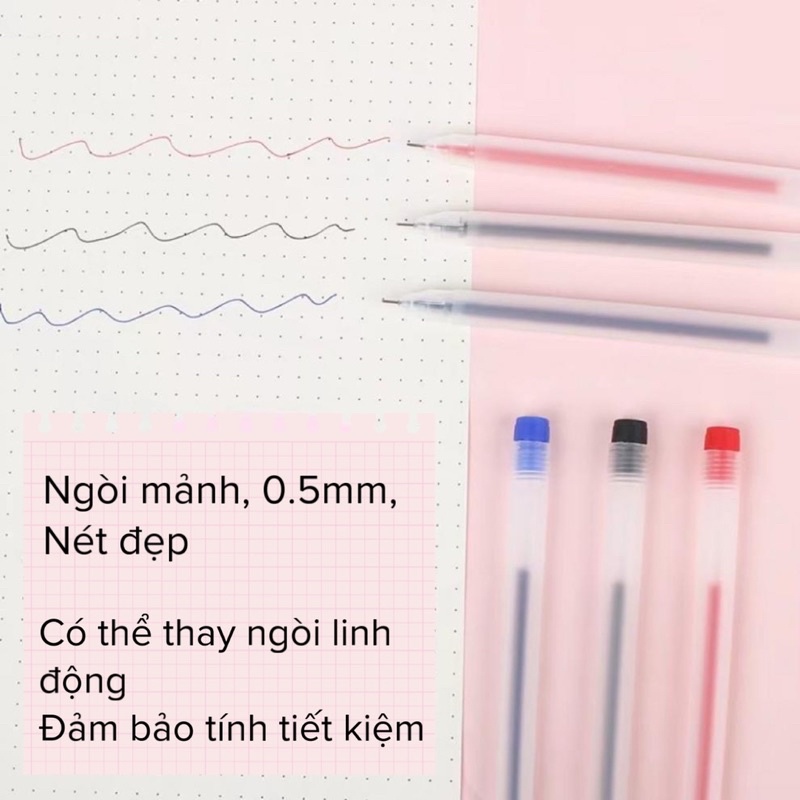 Set 20 bút gel văn phòng phẩm vỏ nhám, thay được ngòi