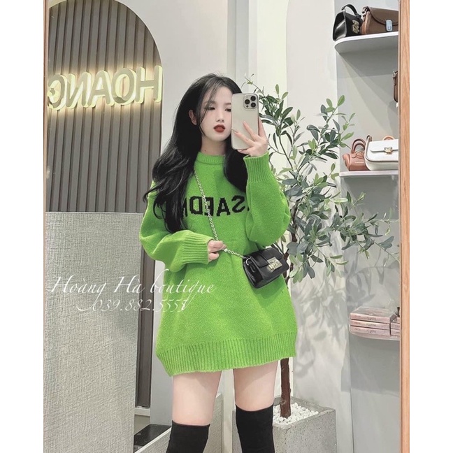 Áo len xanh cốm chữ siêu xinh