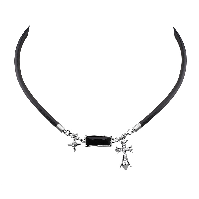 Vòng Cổ Đính Đá Kim Cương Đen Mặt Thánh Giá Nhỏ Gọn Phong Cách Hàn Quốc Dành Cho Nữ
