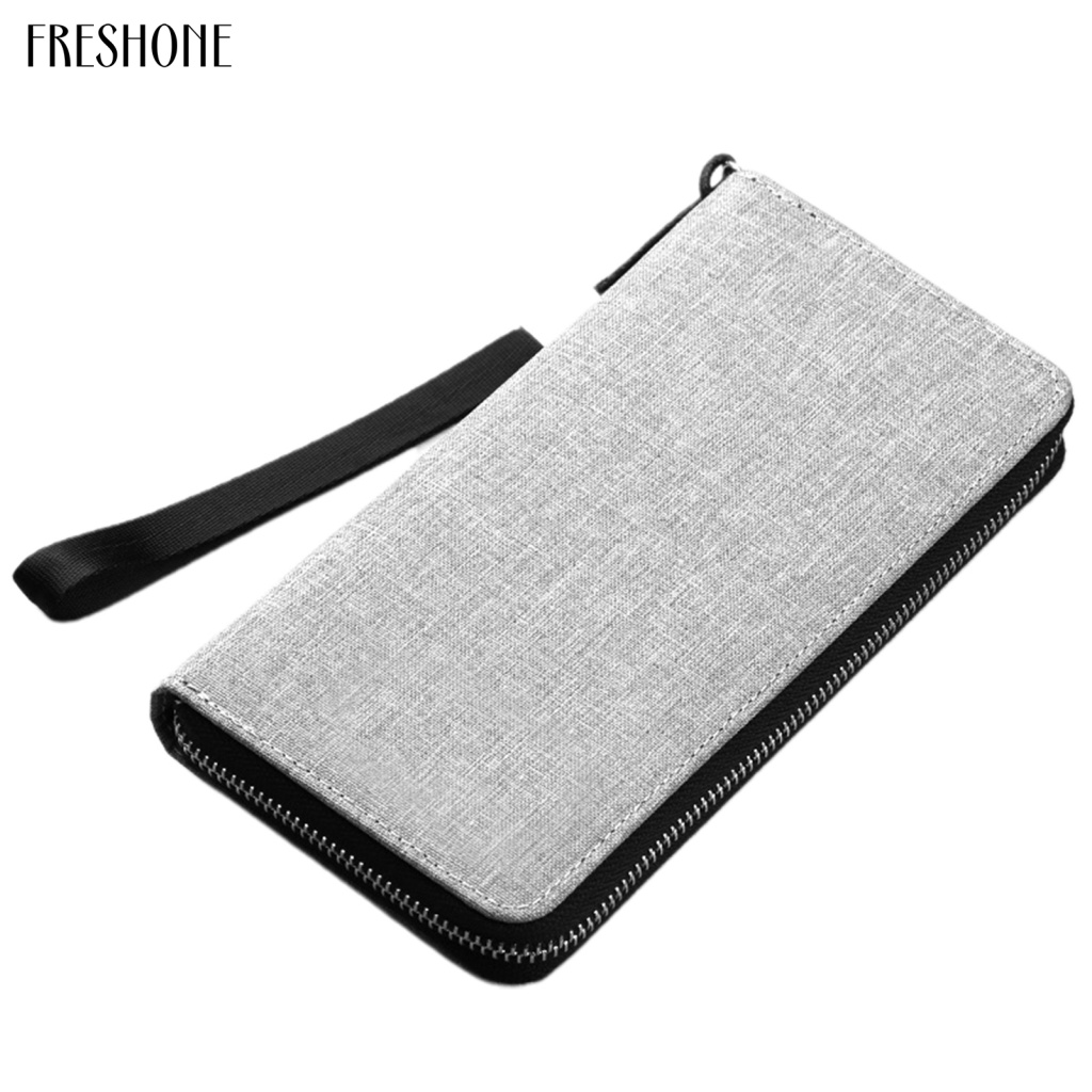 Ví Cầm Tay Nhiều Ngăn Đựng Thẻ Bằng Vải Canvas Có Dây Kéo Sức Chứa Lớn Phong Cách Doanh