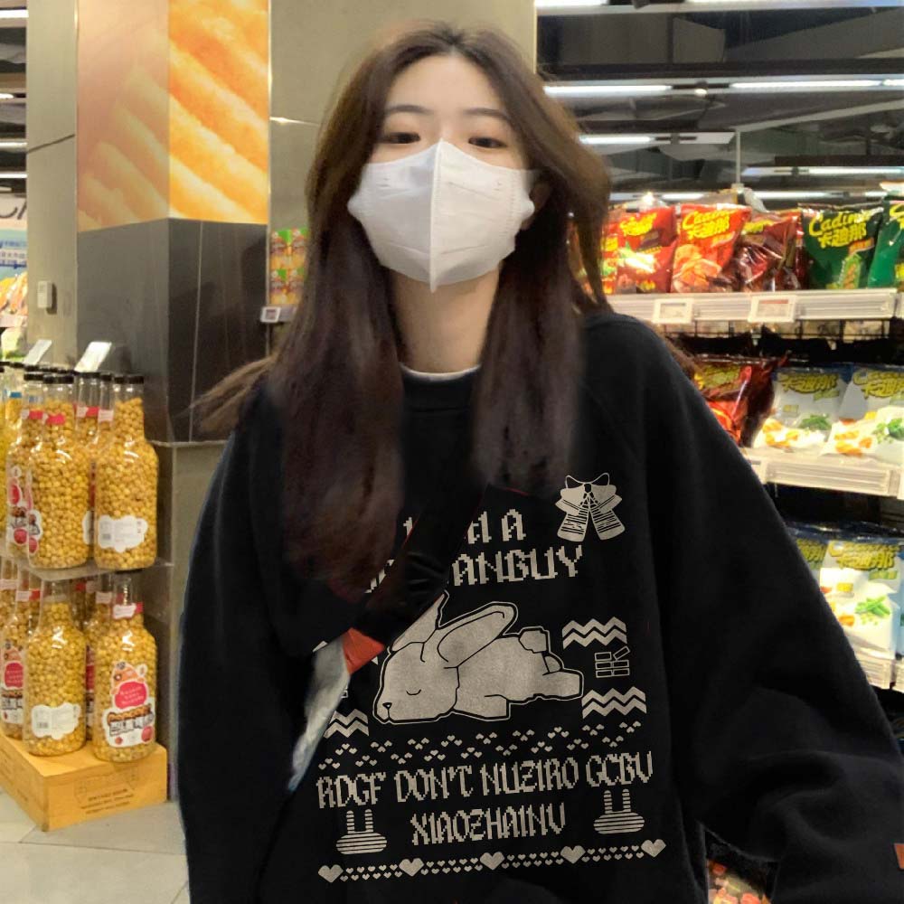 Porozi  Áo sweater Nữ Tay Dài Cổ Tròn In Hình Phong Cách Hàn Quốc