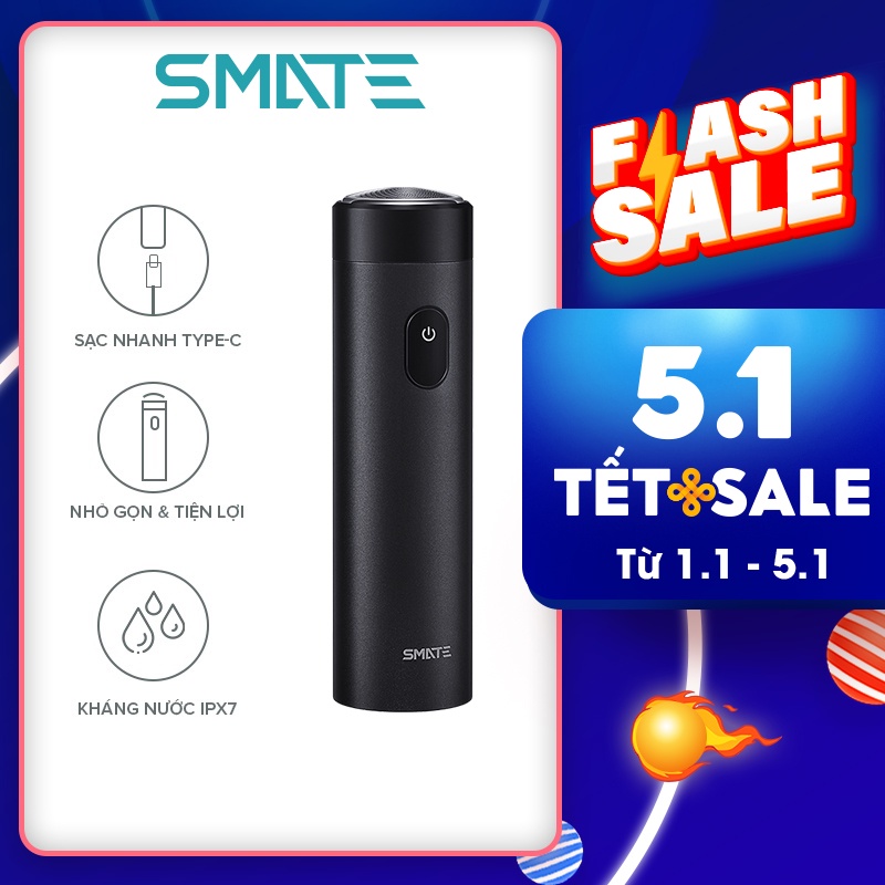 Máy Cạo Râu Mini Smate ST-R102C - Lưỡi Cạo Xoáy 3 Lá - Vỏ Kim Loại Sang Trọng - Sạc Nhanh Type-C - Full Kháng Nước IPX7