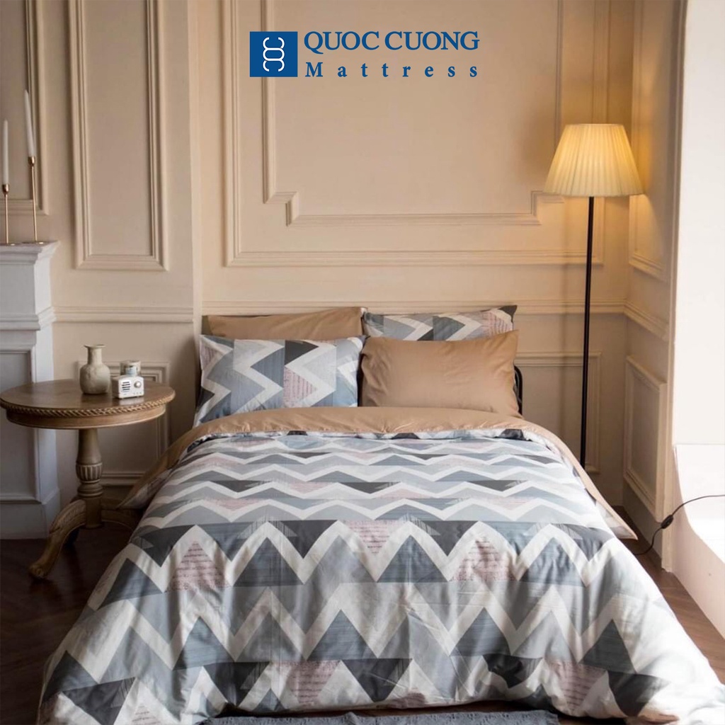 Bộ chăn ga gối Cotton Hàn Quốc thương hiệu Quốc Cường họa tiết kẻ, nhiều kích thước