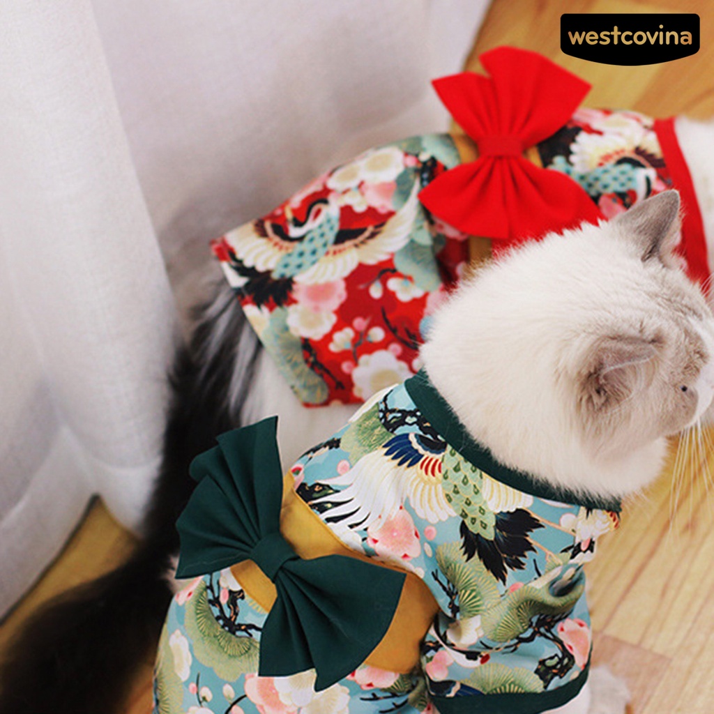 [COD]♘Đầm Kimono Thắt Nơ Xinh Xắn Phong Cách Nhật Bản Cho Mèo Cưng