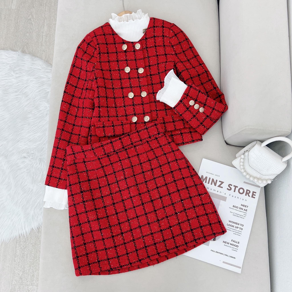 Chân Váy Dạ Tweed Nữ Minz Store Mã 2912A, Thiết Kế Dáng A Ngắn Phong Cách Hàn Quốc