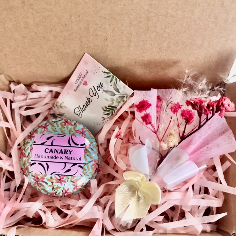 Giftset Nến thơm + bó hoa mini, Nước hoa sáp + bó hoa mini