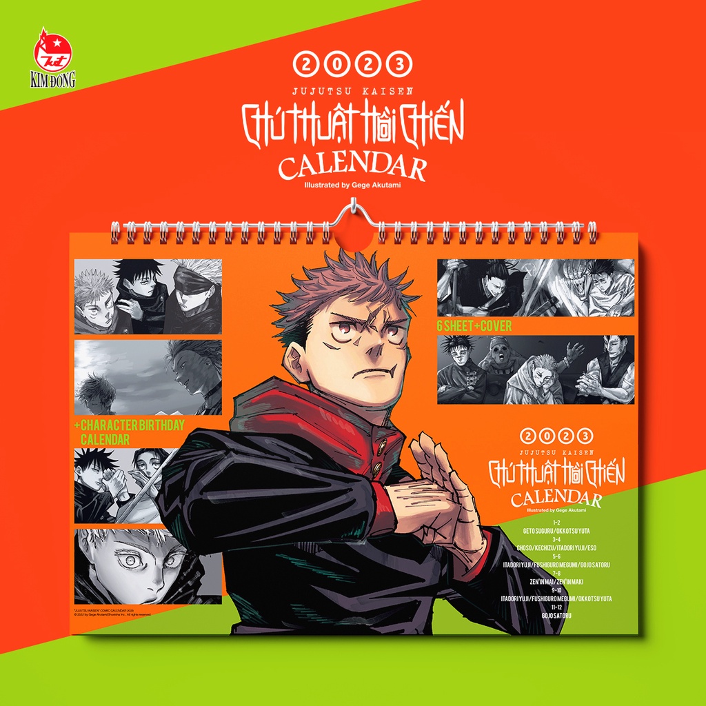 Lịch manga treo tường Kim Đồng chú thuật hồi chiến Jujutsu Kaisen 2023 (kèm ống đựng)