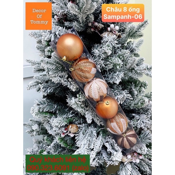 Quả Châu trang trí cây thông Noel màu sampanh nhiều hoa văn hoạ tiết rất đẹp