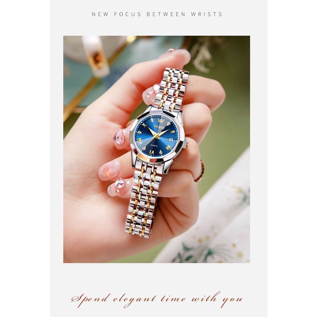 Đồng Hồ Nữ Olevs Dây Kim Loại Bằng Thép Mặt Tròn Size 27mm Đính Kim Cương Chống Nước Thời Trang Công Sở Sang Trọng