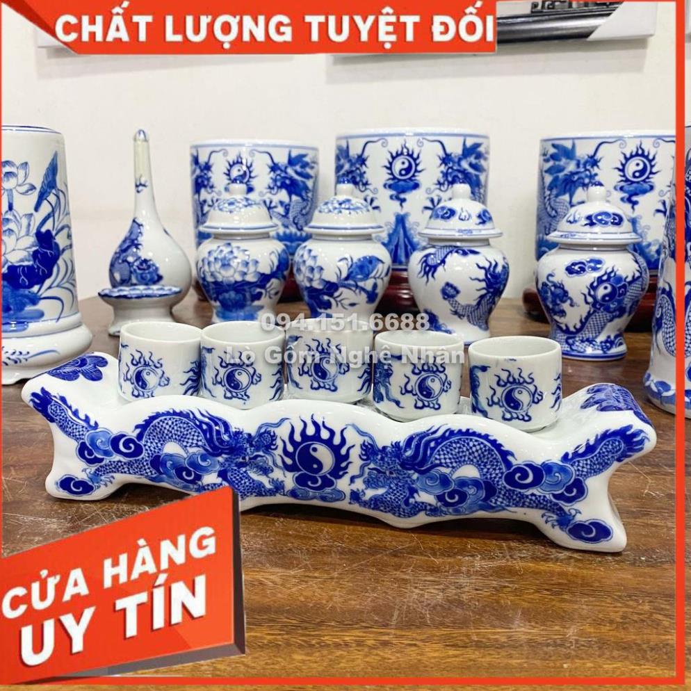 Chum Nước Thờ Cúng - Rượu, Kỷ - rượu Hoa Sen - Rồng men lam cổ nghệ nhân Bát Tràng chế tác