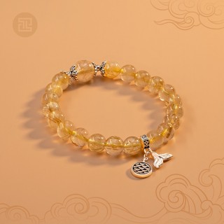  TINH LÂM Vòng Tay Phong Thủy Đá Thạch Anh Tóc Vàng 4A 8,5 Li - Charm Ngư Vĩ Hóa Long 