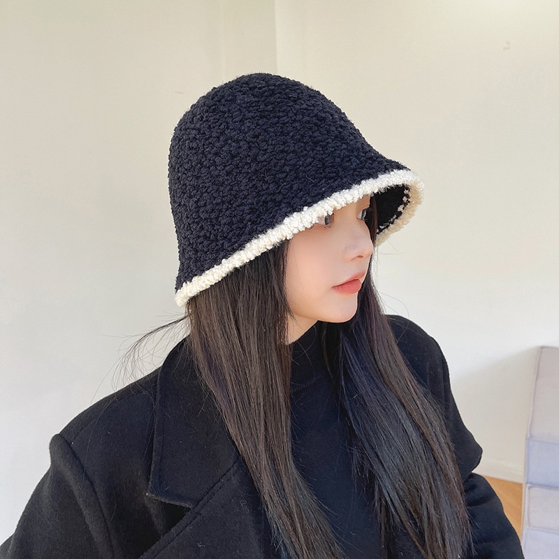 HMH®Mùa thu và mùa đông mới của phụ nữ mũ dệt kim sang trọng Nhật Bản màu sắc ngọt ngào tương phản cạnh mũ chậu bình