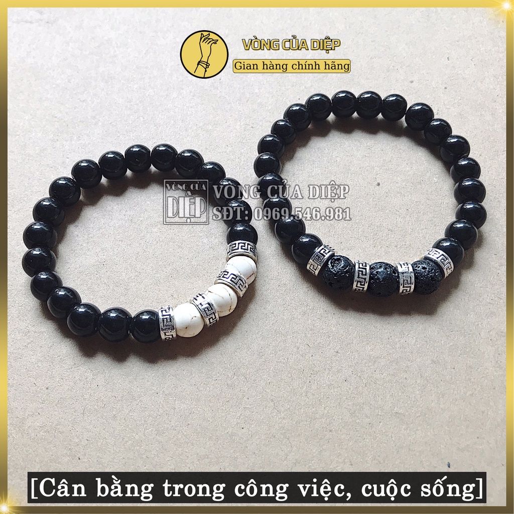 Vòng tay đá San Hô trắng Nham Thạch đen phối đơn giản (mẫu số 12)