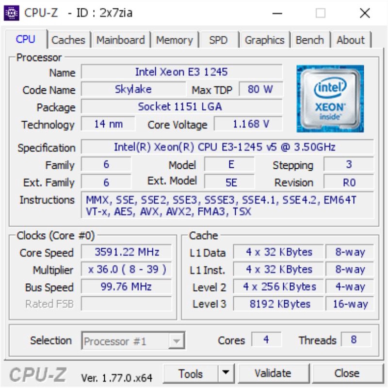 CPU Intel Xeon E3 1245 V5