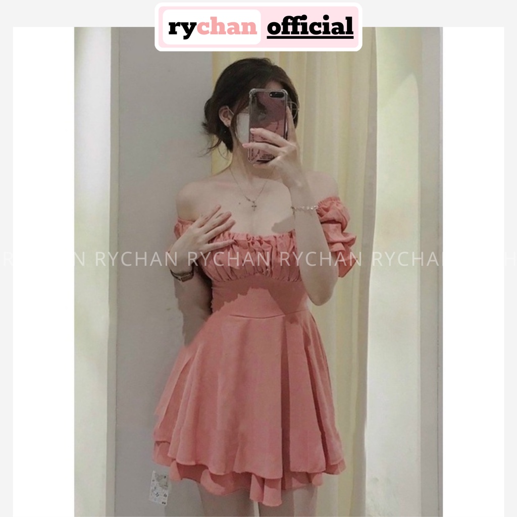 Đầm Nữ Dạo Phố Dáng Ngắn Xòe Tầng Nhúng Ngực Sành Điệu, Đầm Thiết Kế Mang Được Kiểu Trễ Vai Siêu Xinh Màu Hồng - DX150