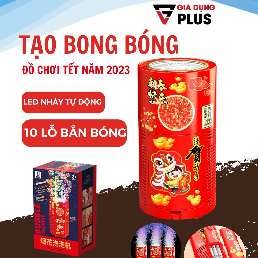 Máy bắn bong bóng pháo hoa tự động chơi tết 2023, máy tạo bong bóng đèn nháy theo nhạc tặng kèm chai xà phòng 240ml