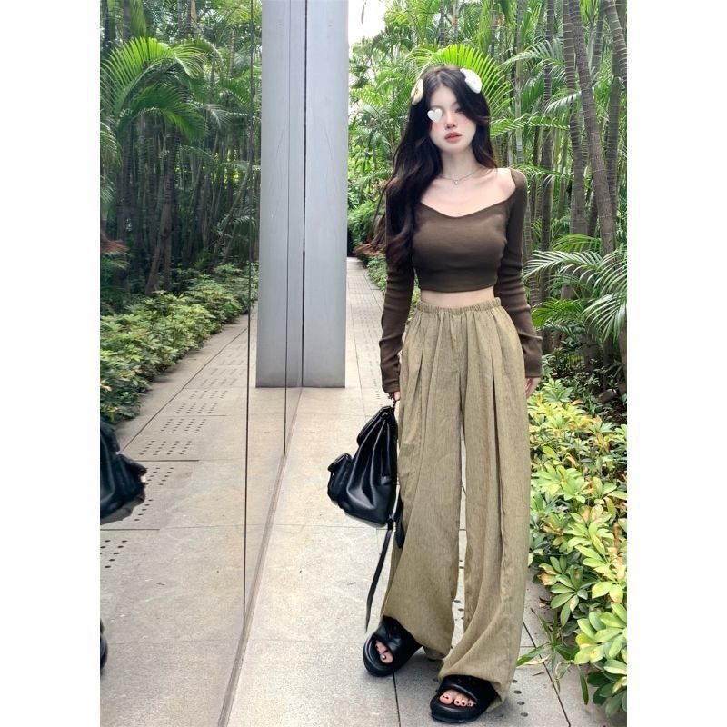 Áo thun COZOKC tay dài dáng ngắn thời trang Hàn Quốc quyến rũ cho nữ