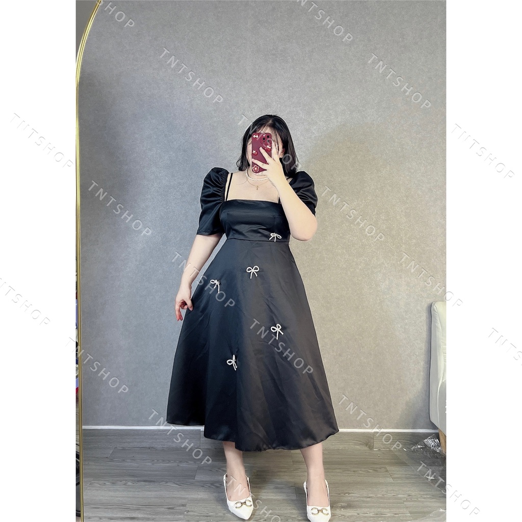 ĐẦM GẤM DÁNG DÀI ĐÍNH NƠ  [TNT SHOP BIGSIZE 60KG 90KG]