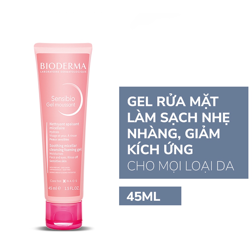 Gel rửa mặt tạo bọt cho da nhạy cảm Bioderma Sensibio Gel Moussant - 45ml