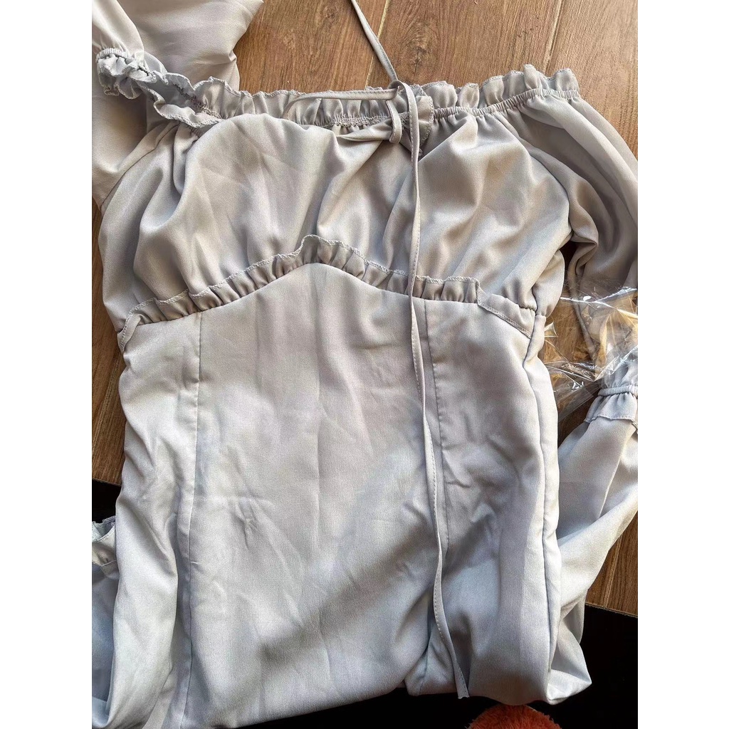 Đầm Trễ Vai Tay Phồng Ôm Dáng Thời Trang Mùa Thu Phong Cách Pháp Mới Cho Nữ