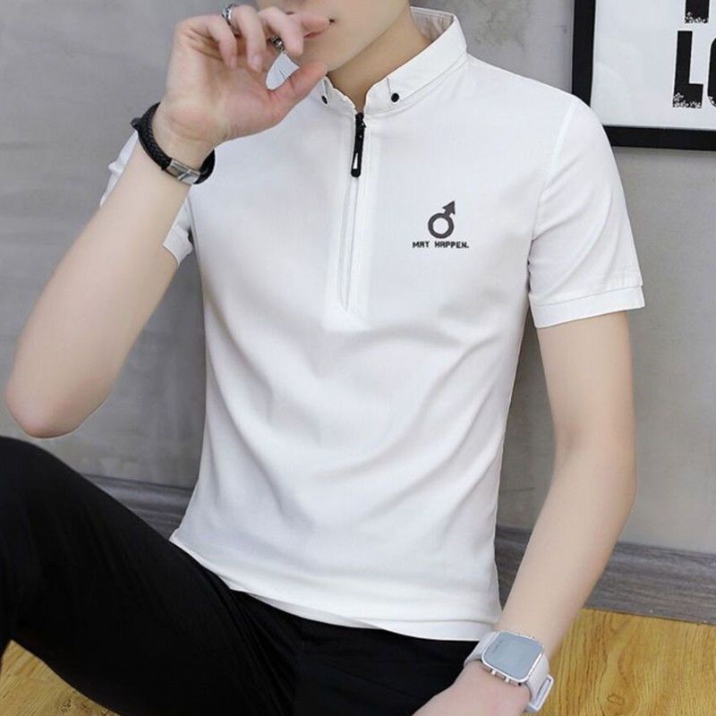 Áo polo Tay Ngắn Dáng Ôm Có Khóa Kéo Phong Cách Hàn Quốc Thời Trang Cho Nam