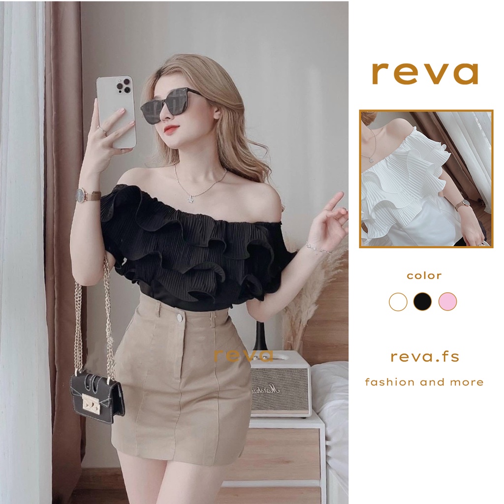 Set áo nữ dập ly trễ vai ( Áo có mút) chất vải áo cheo nhung kèm chân váy thích hợp đi chơi, diện tết cực xinh - Reva