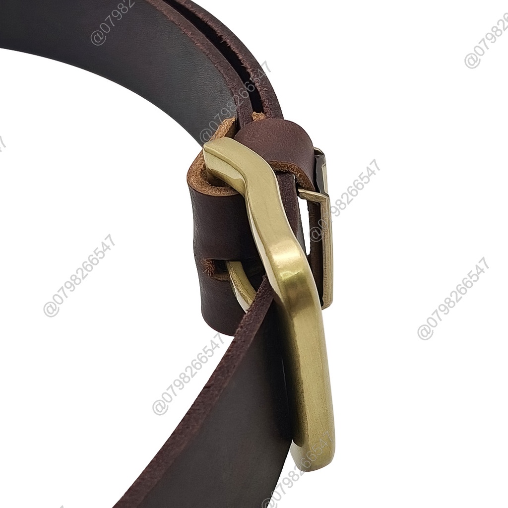 Dây lưng da bò thật DHM-122 | Dây nịt da bò sáp đầu khoá kim mạ đồng thời trang | Bảo hành 12 tháng