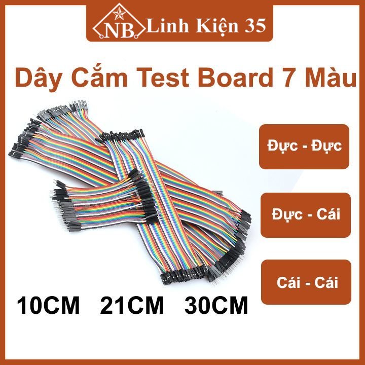 Tệp 10 sợi dây nối 40P bảy màu dài 10cm, 21cm, 30cm đủ loại cắm test board, board arduino