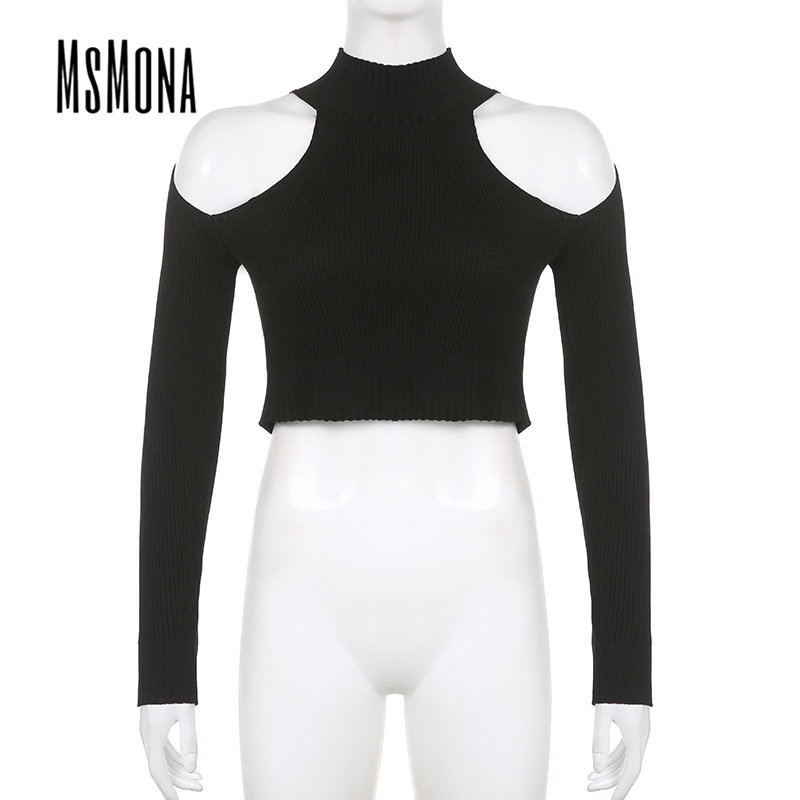 MsMona Áo Thun Dệt Kim Tay Dài Cổ Lọ Màu Trơn Dáng Ôm Thời Trang 2022 Quyến Rũ Cho Nữ