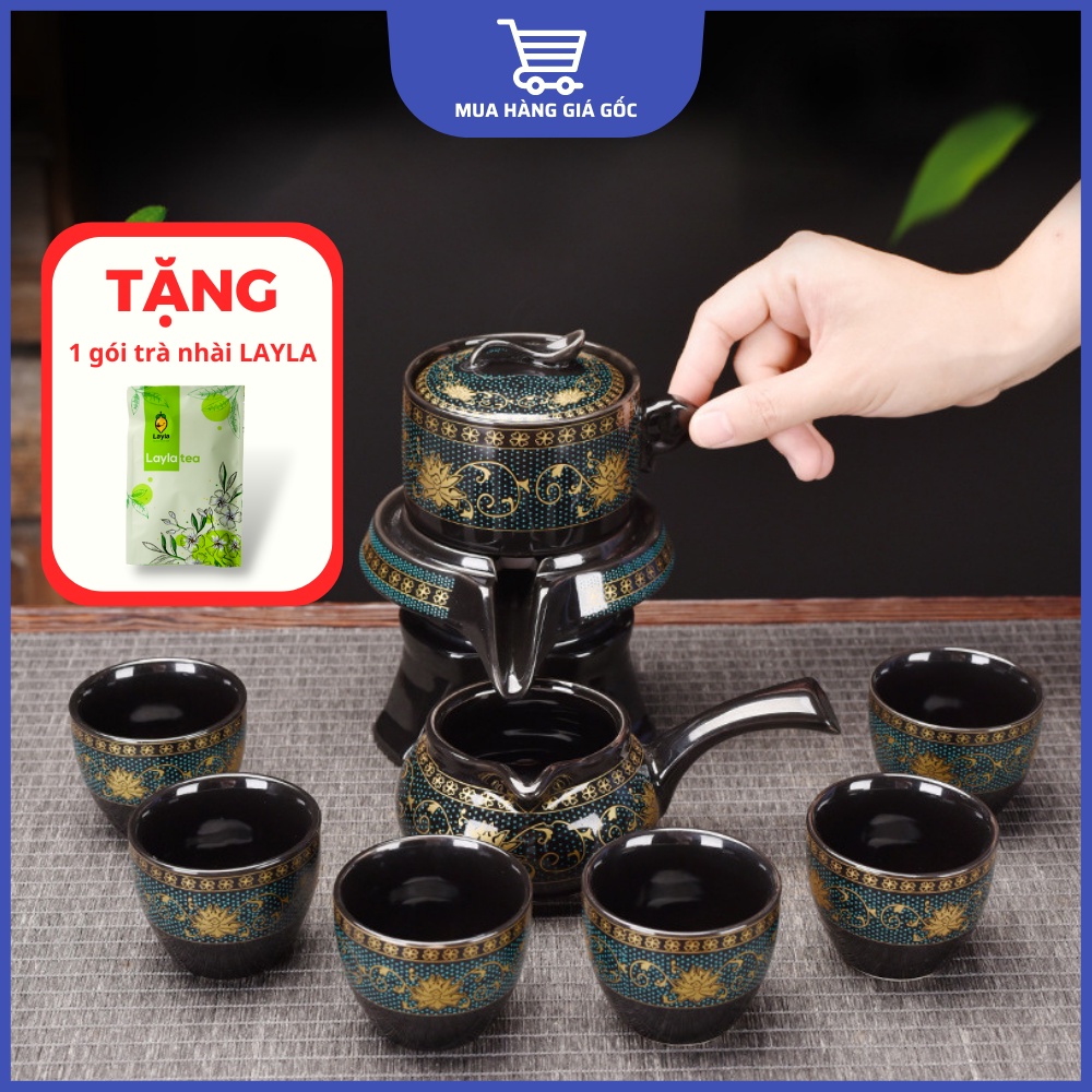 Bộ ấm chén uống trà cối xay cao cấp, bộ ấm chén pha trà đạo 9 món gốm sứ đặc biệt BACCX00