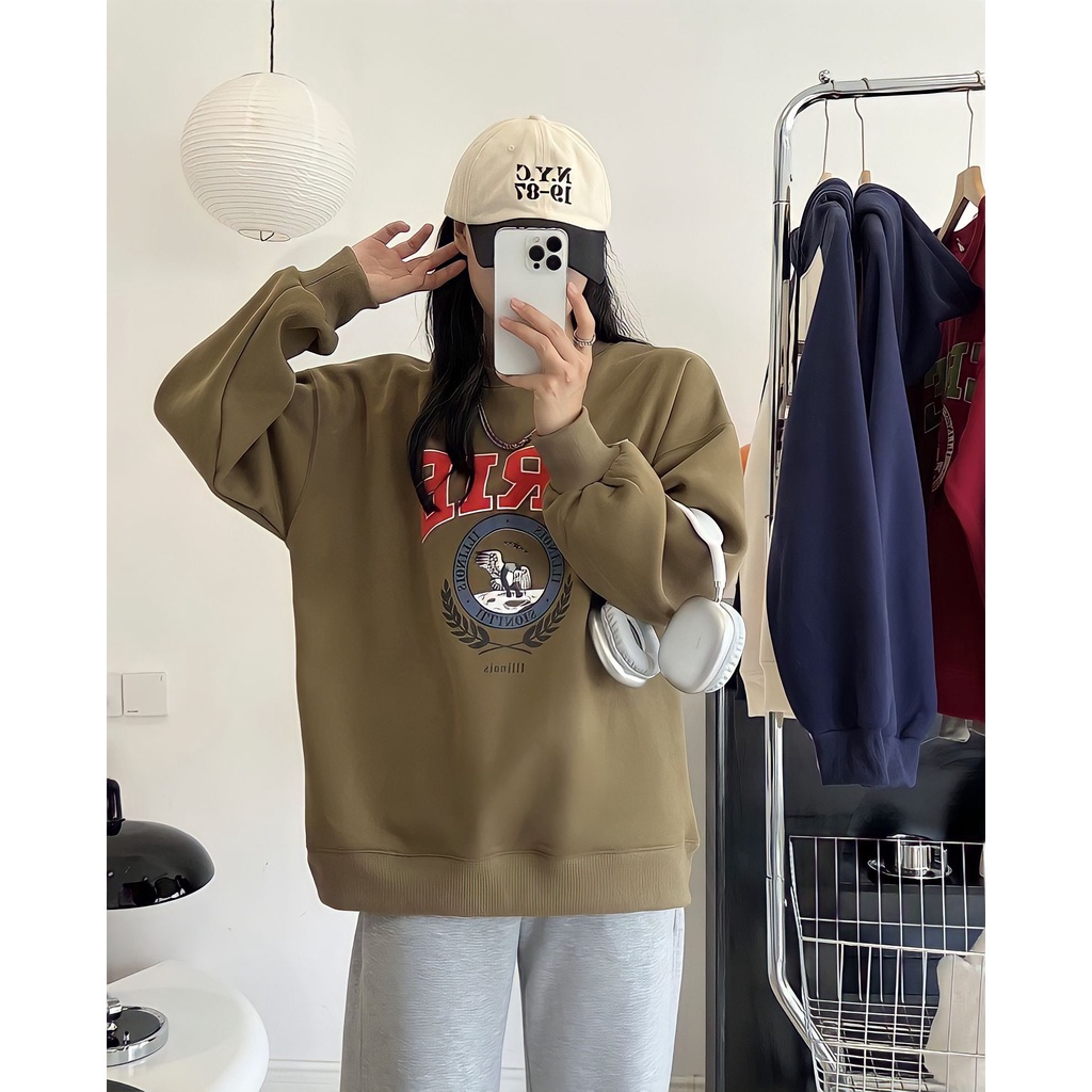 Áo sweater nỉ unisex erie dáng thụng in hình 4 màu Freesize form dưới 65kg mặc đẹp-Minxy shop