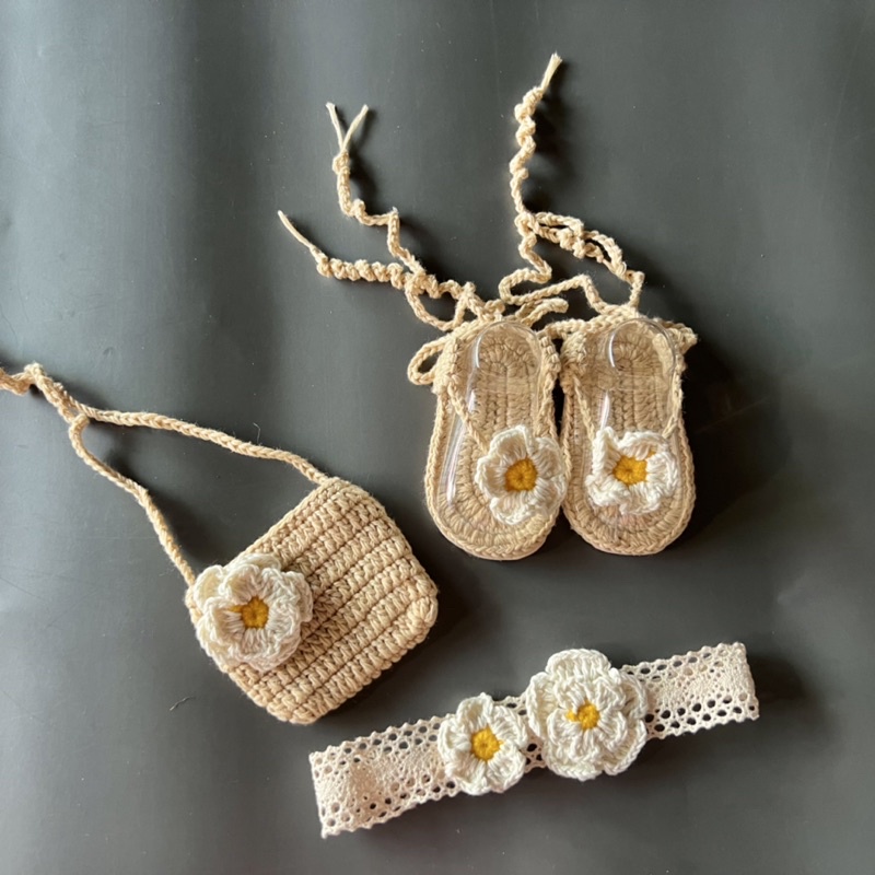 set giày, túi và băng đô hoa cho bé