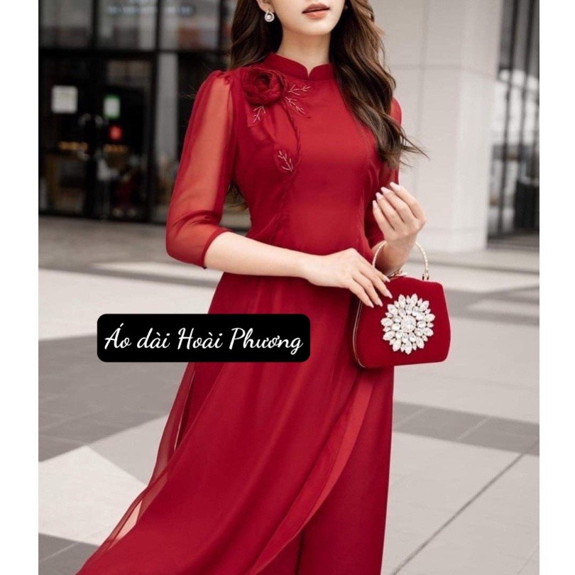 Áo dài 4 tà màu đỏ đô siêu hot, kiểu dáng trẻ trung, thiết kế ôm dáng nổi bật