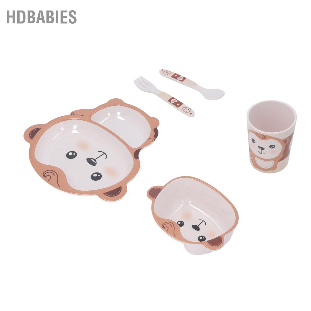 HDbabies Bộ đĩa dành cho trẻ em Phong cách hoạt hình Khỉ theo chủ đề Hoa văn BPA Miễn phí nhẹ đồ ăn mới biết đi thực tế