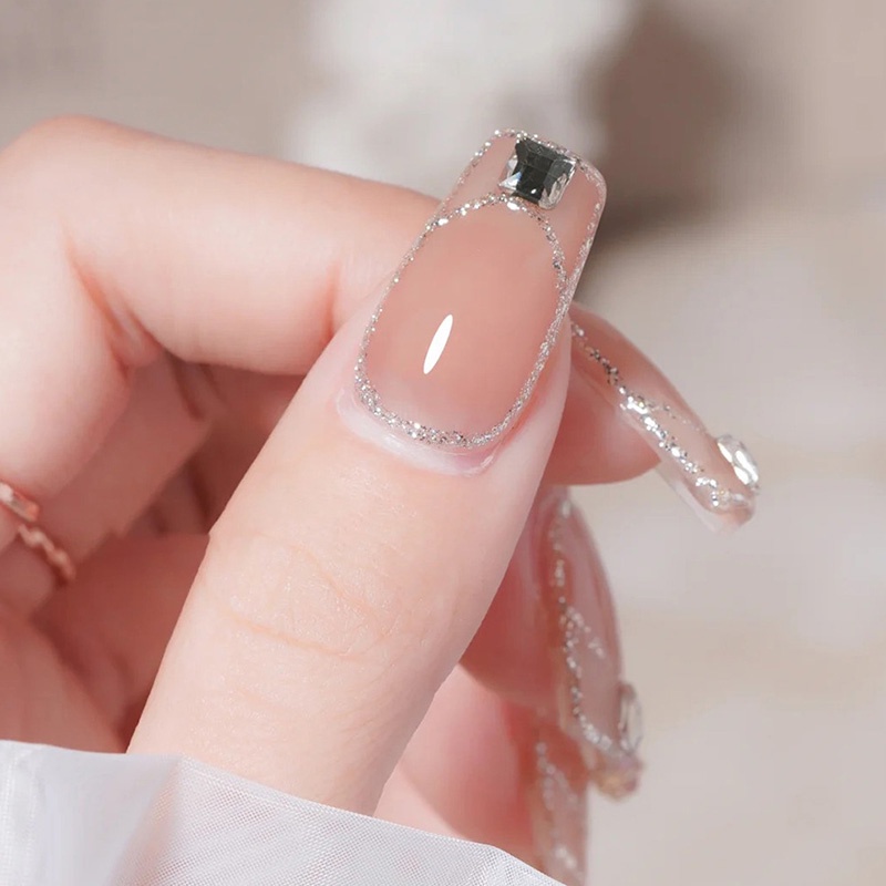 Bộ 24 Móng Tay Giả Trong Suốt Đính Đá Lấp Lánh Thời Trang JP5