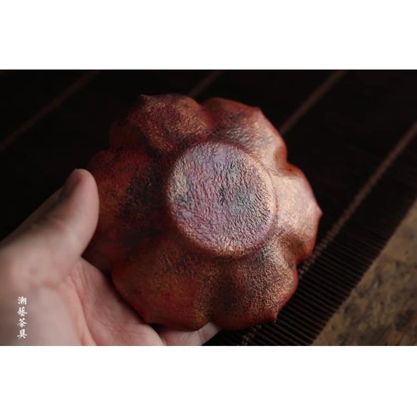 Đĩa lót chén đồng đỏ họa tiết hoa 5 cánh Vạn Bảo Đường