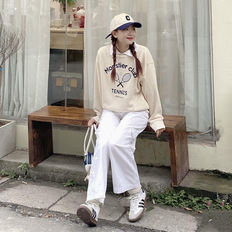 Áo Sweater Cổ Polo Style Preppy - Monstier Preppy Oldschool Sweatshirt 🤞🏻🧺🛀🏻