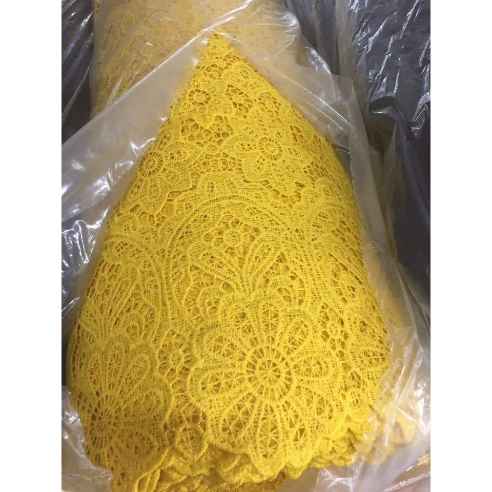 Vải ren sợi chân ren hoa hàng loại một có 3 màu trắng kem đen